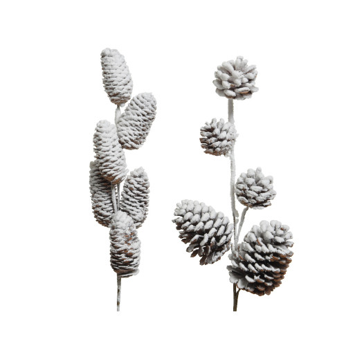 Tige Pommes de Pin enneigées - H. 60cm