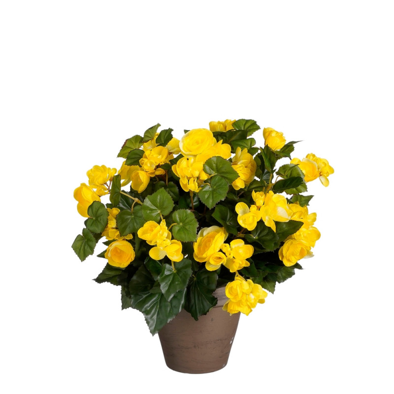Bégonia artificiel en pot, coloris jaune - H. 37cm