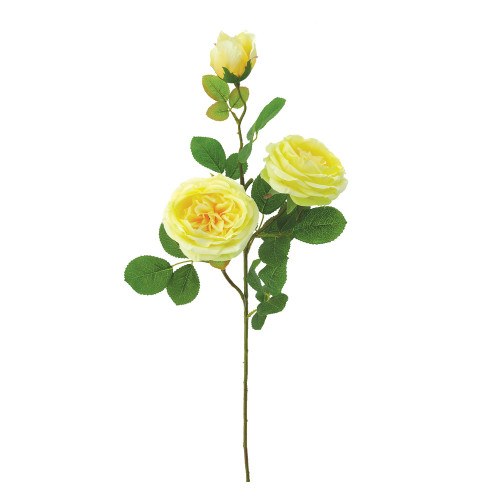 Fleur artificielle tige de rose coloris jaune pâle