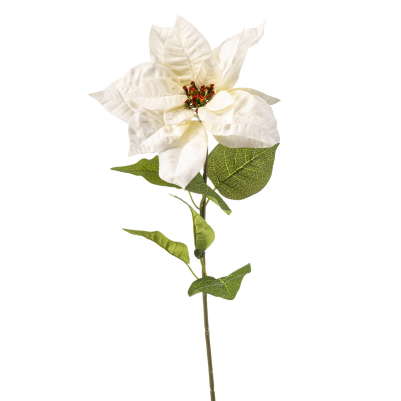 Fleur artificielle, tige de poinsettia, coloris cr