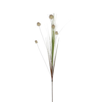 Fleur artificielle : Tige herbe pom Pom blanc H. 8