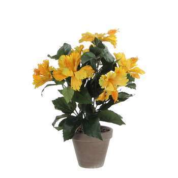 Pot artificiel hibiscus jaune Ø11,5 cm