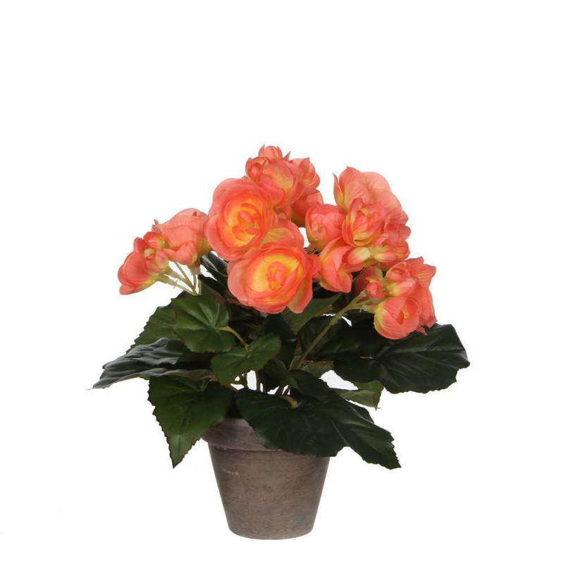 Bégonia artificiel en pot, coloris saumon - H. 25x
