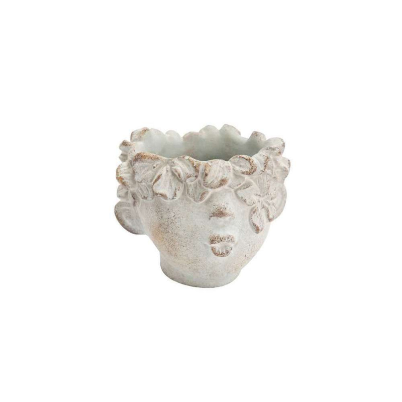 Cache-pot 'Enfant bisous', en pierre - H. 12cm
