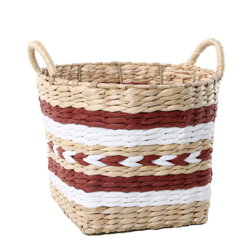 Panier en paille tressée Koss carré rouge - L. 28x