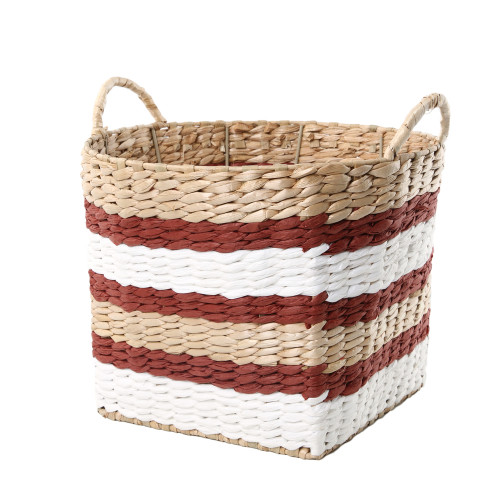 Panier en paille tressée Koss carré rouge - L. 33x