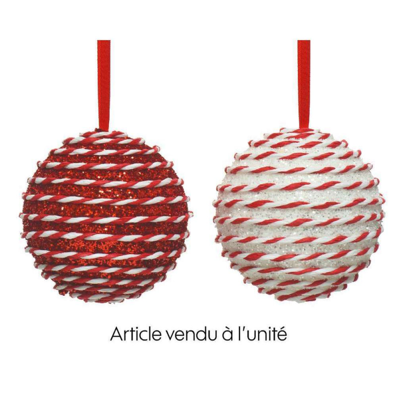 Boules Noël: paillettes, rouge, blanc, d.10cm