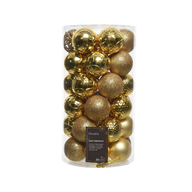 Assortiment 37 boules de Noël, coloris or clair -