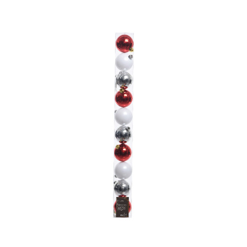 Boule de noël incassable blanc rouge argent D 6 cm