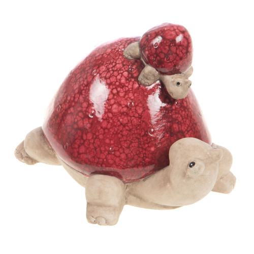 Statue tortue Caroline et son bébé, coloris terrac