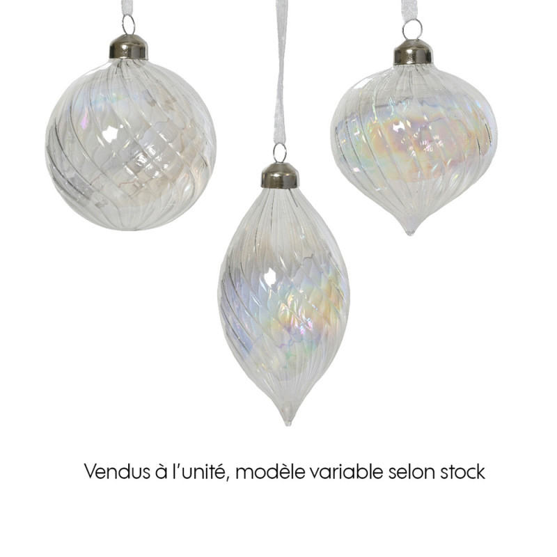 Boule de Noël en verre, transparente et irisée - D