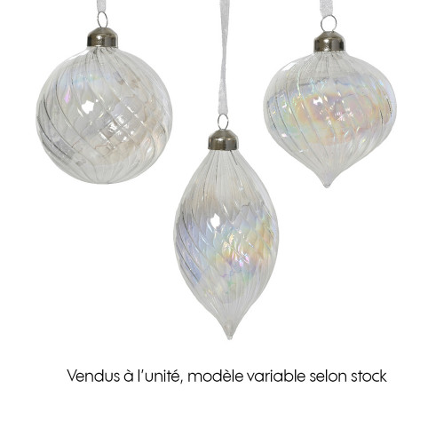 Boule de Noël en verre, transparente et irisée - D