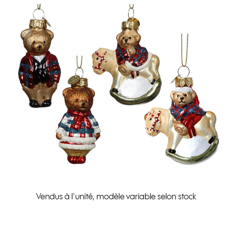 Suspension de Noël en verre : figurine ours - L. 4