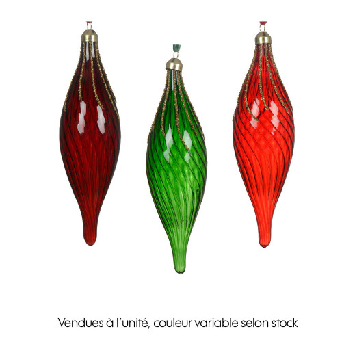 Suspension de Noël en verre : olive avec lignes pa