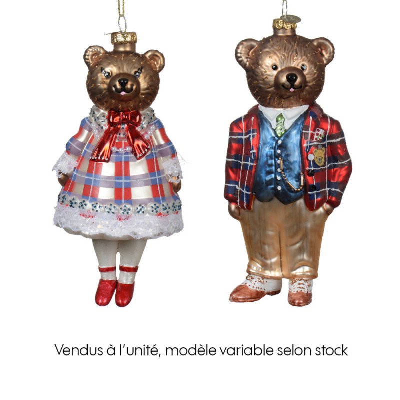 Suspension de Noël en verre : figurine ours - H. 1