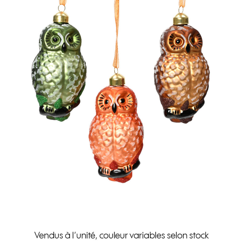 Suspension de Noël : Chouette en verre H. 13,5cm