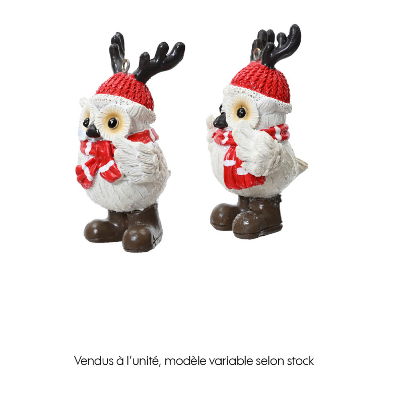 Suspension de Noël : Chouette en polyrésine rouge