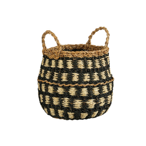 Panier rond Dustin, en zostère, coloris noir - H.