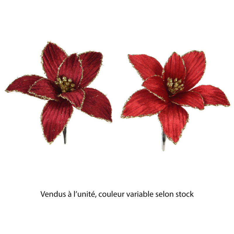 Poinsettia à clipser en velours - coloris rouge -