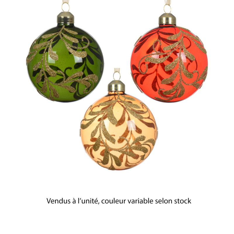 Boule de Noël en verre :branches pailletées, color
