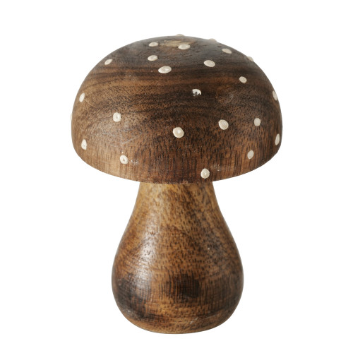 Champignon en bois de manguier, coloris marron - H