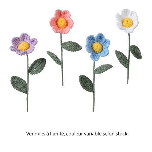 Fleur au crochet, coloris variables - D. 7xH. 30cm