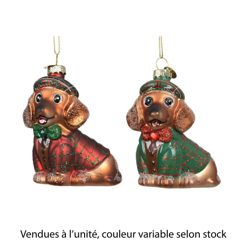Chien de Noël en verre 'Teckel', coloris variable