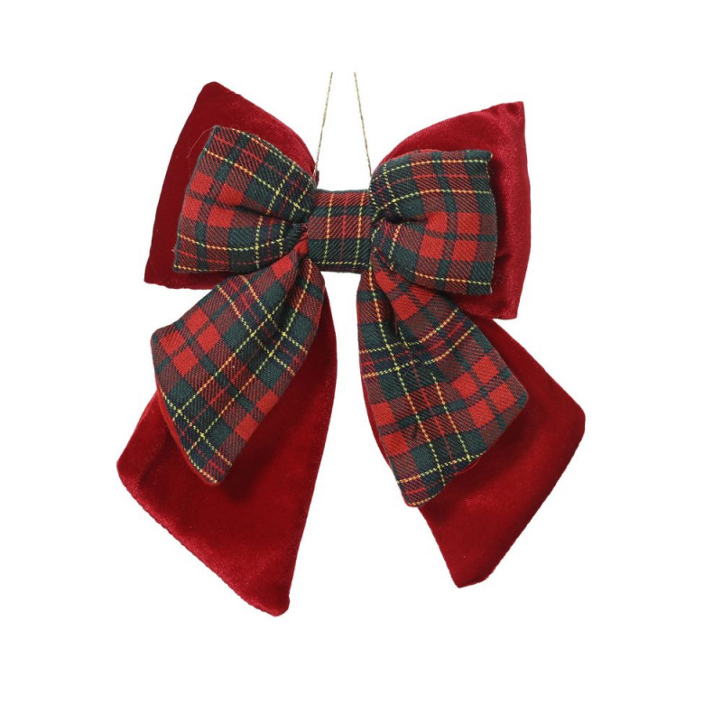Noeud double en velours, coloris rouge - H. 23cm