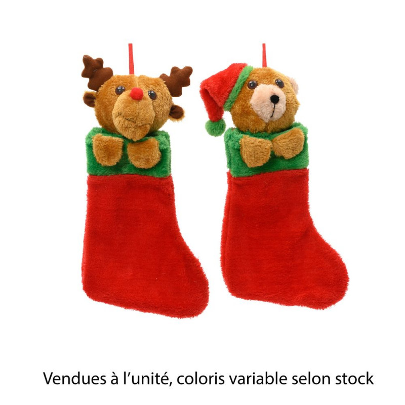 Chaussette de Noël peluche, coloris rouge variable