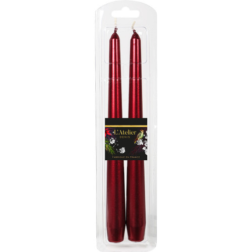 Lot de 2 bougies flambeaux, coloris rouge métallis