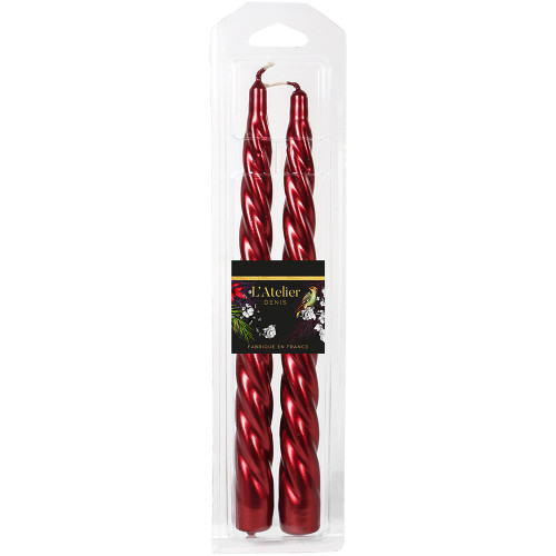 Lot de 2 bougies torsadées, coloris rouge - H. 25c