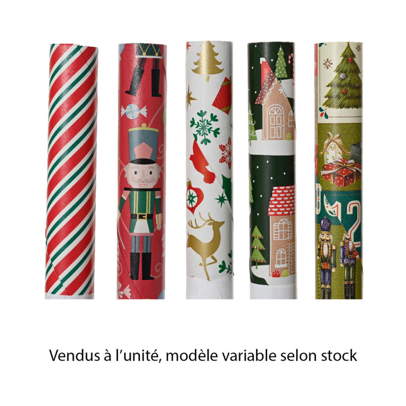 Papier cadeau de Noël, coloris blanc/rouge/or vari