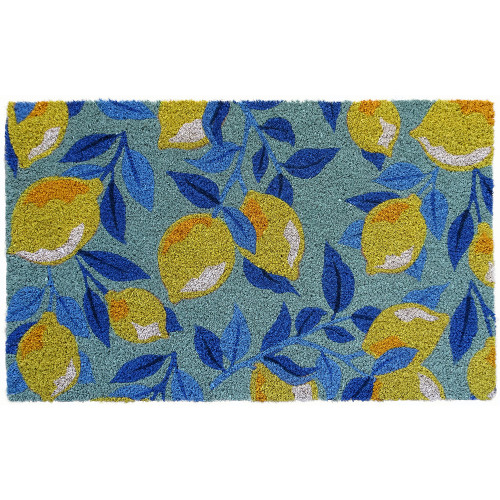 Paillasson 'Cocovea citrons', coloris bleu/jaune -