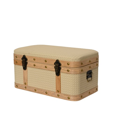 Coffre en bois, coloris crème - L. 49xl. 28xH. 25c