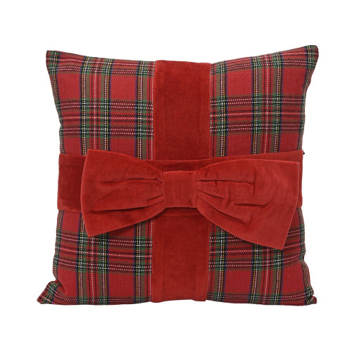 Coussin motif tartan avec nud, coloris rouge - L.