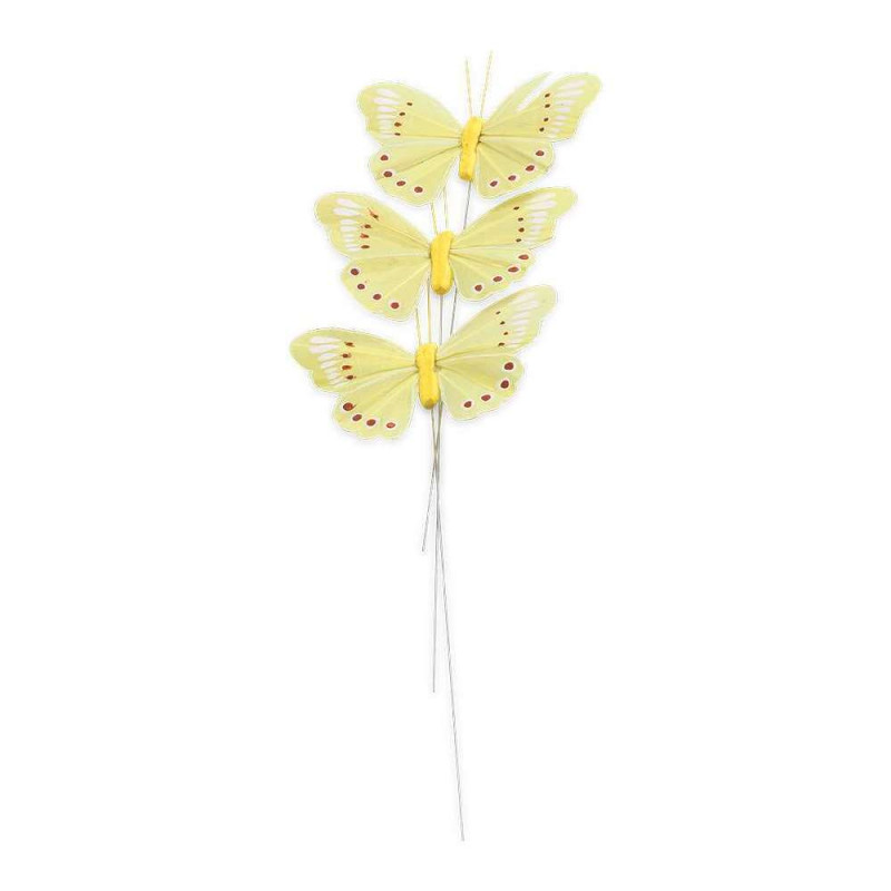 3 Papillons sur tige jaune - 7,5cm
