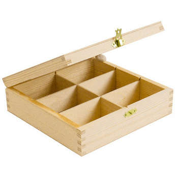 Boîte carrée bois 6 compartiments