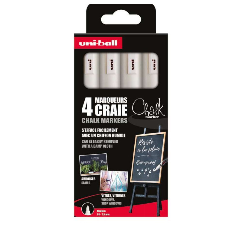 Lot 4 Marqueurs craie moyen blanc - Pointe ogive m
