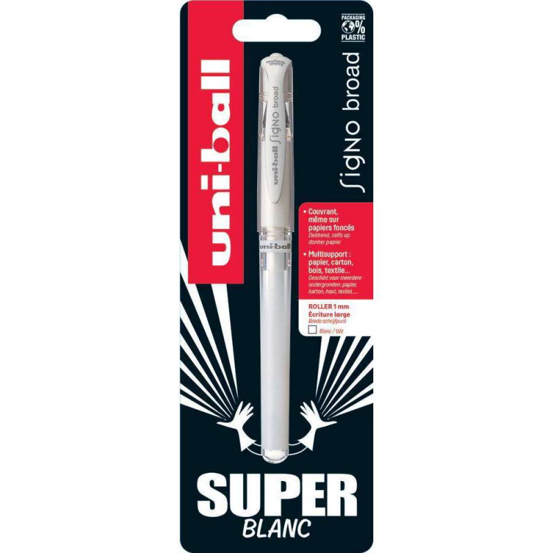 Stylo gel broad blanc - Pointe 1mm écriture large