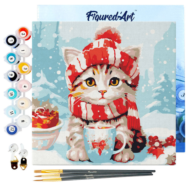 Mini kit de peinture par numéro 'Chat de Noël' - L