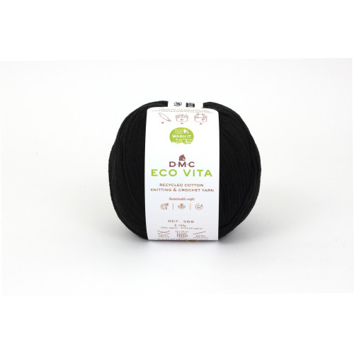 Fil Eco Vita coton recyclé noir pour aiguilles/cro