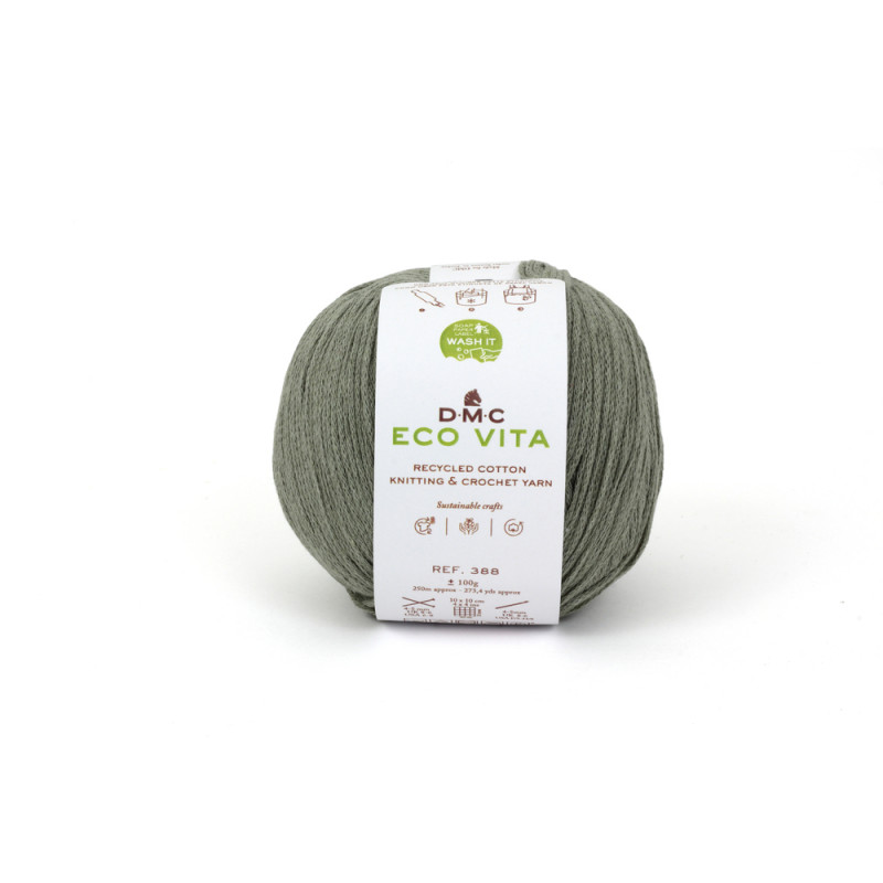 Fil Eco Vita coton recyclé vert pour aiguilles/cro