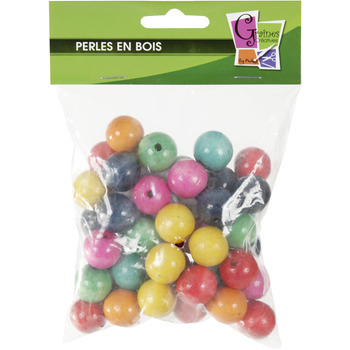Perles en bois couleur : 50 perles, 20mm