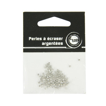 Perles à écraser : métal, rond, argenté, x150