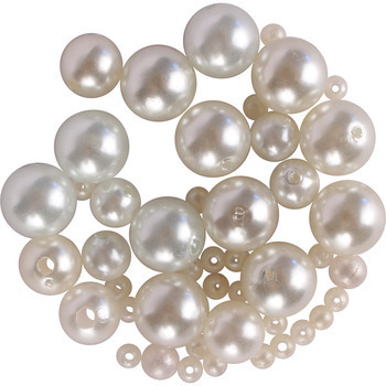 Perles nacrées : plastique, blanc, 8mm, x175