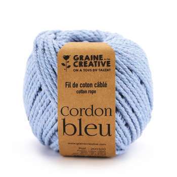 Pelote de coton câblé bleu-ciel 2,5mm - 200 g