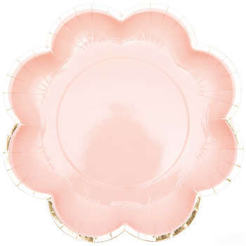 Assiette carton en forme de fleur rose x12