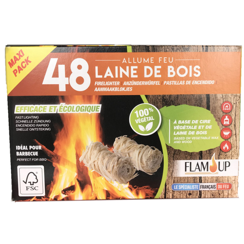 Allume-feux en laines de bois x48 pièces