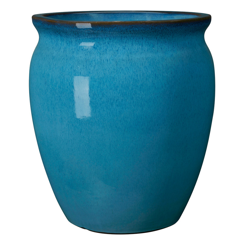 Jarre Méditerranée, terre cuite émaillée bleue - D