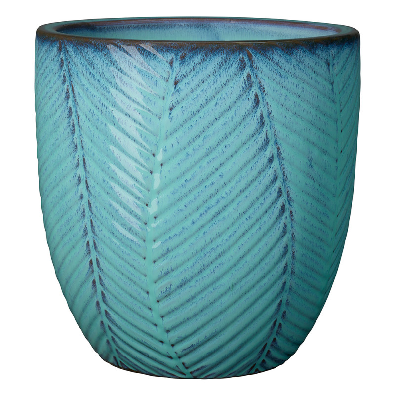 Pot Tropic en terre cuite émaillée, coloris bleu -